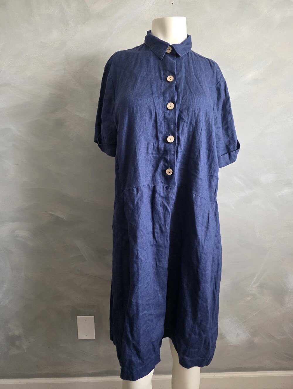 J. Jill Love Linen Blue Wood Button Lagenlook Shirt Utility Shift Dress Sz L